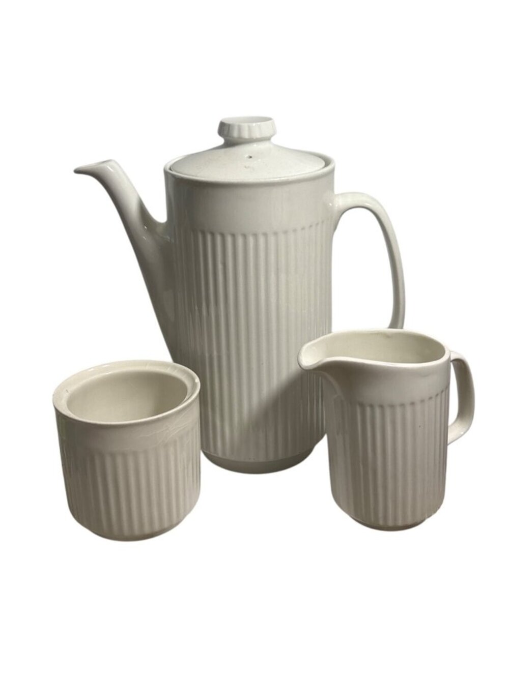 Johnson Brothers Athena Teapot Coffee Pot & Creamer and Sugar Ironstone White